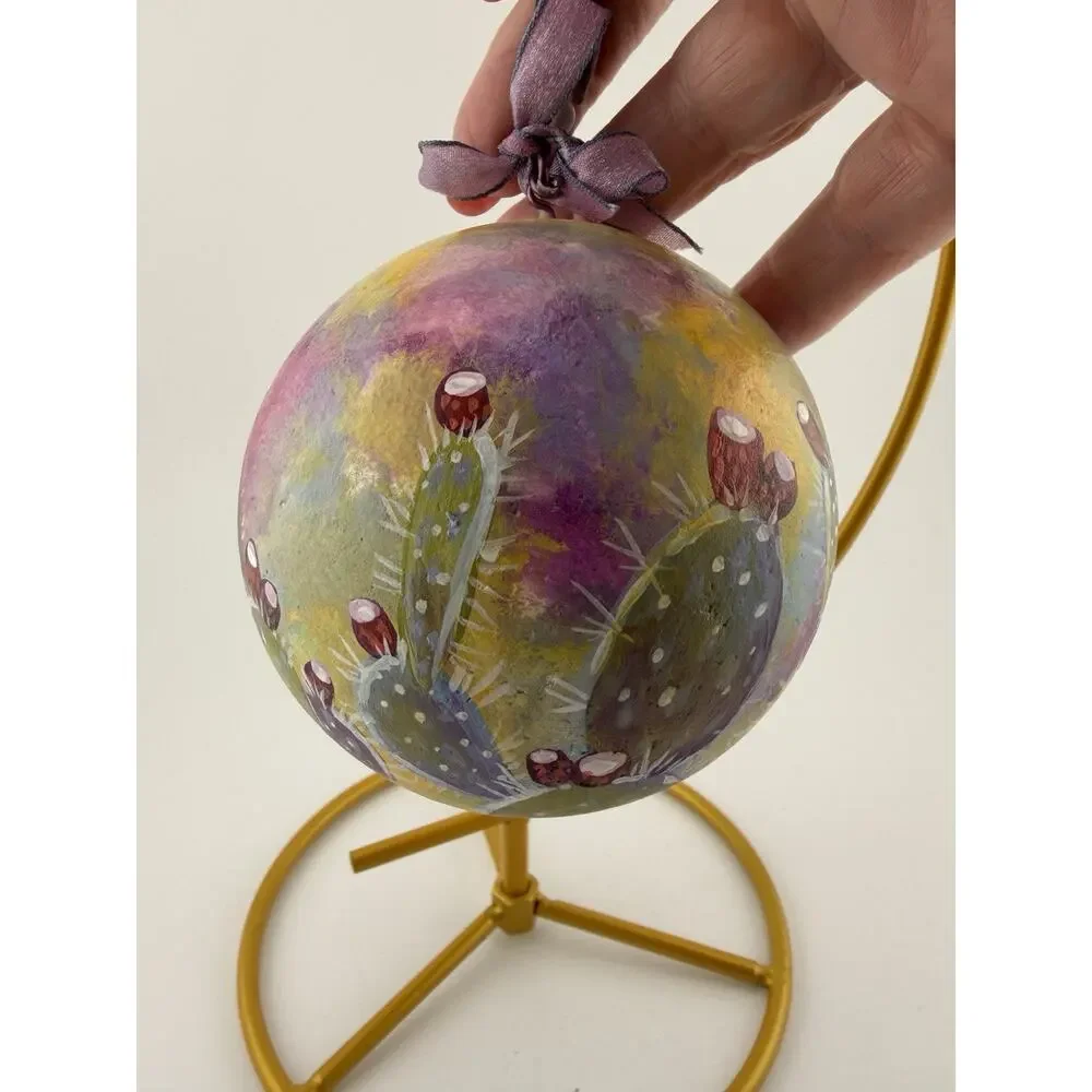 Hand Painted Southwestern Prickly Pear Plant Christmas Ornament 3.5